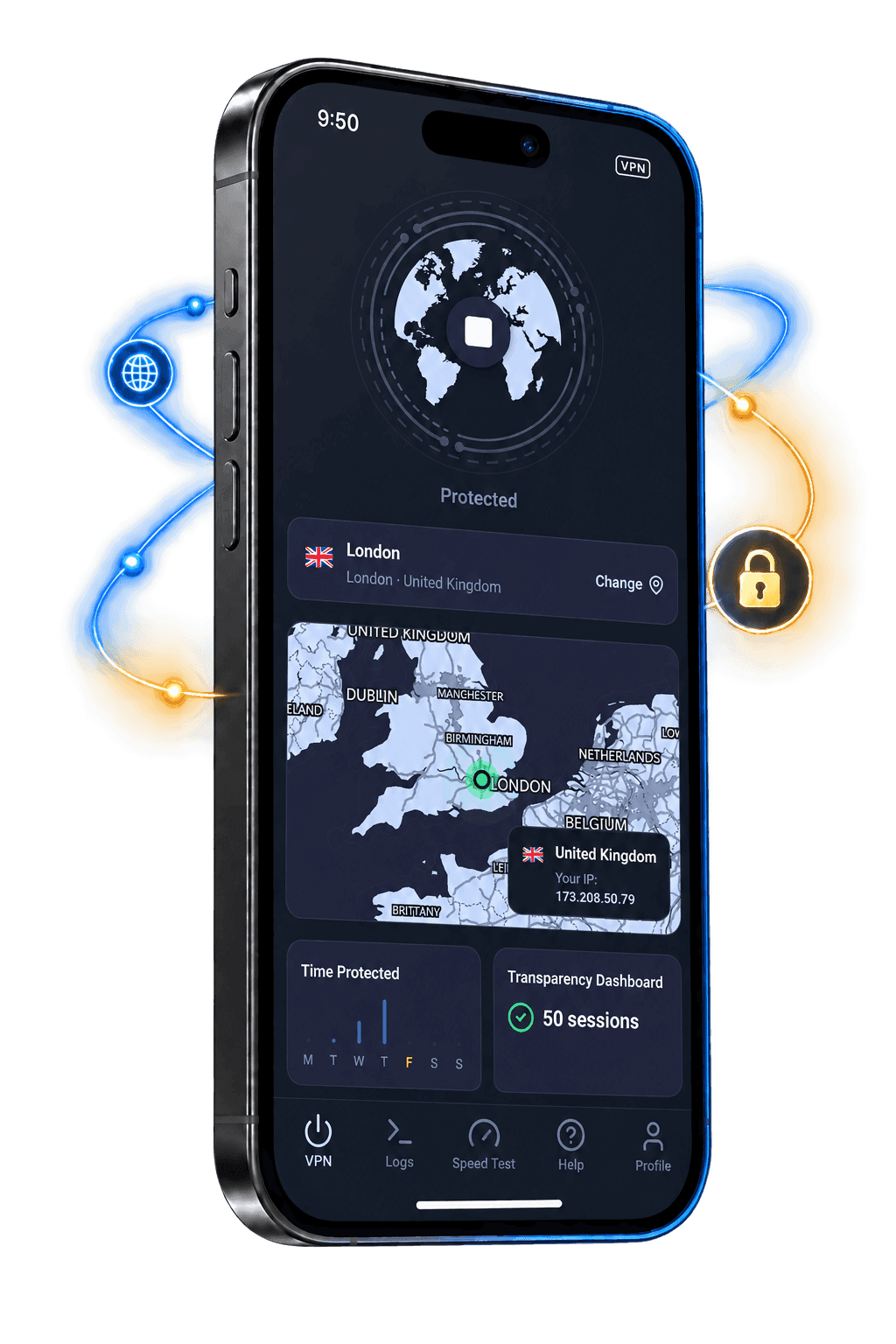 KlarVPN connected and protecting an iPhone